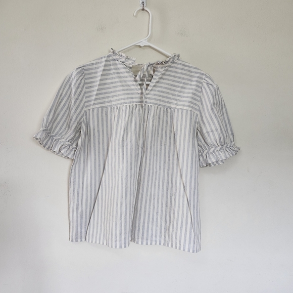 Madewell Ruffle-Neck Back Keyhole Oversized Top in Stripes size Small - Picture 4 of 8
